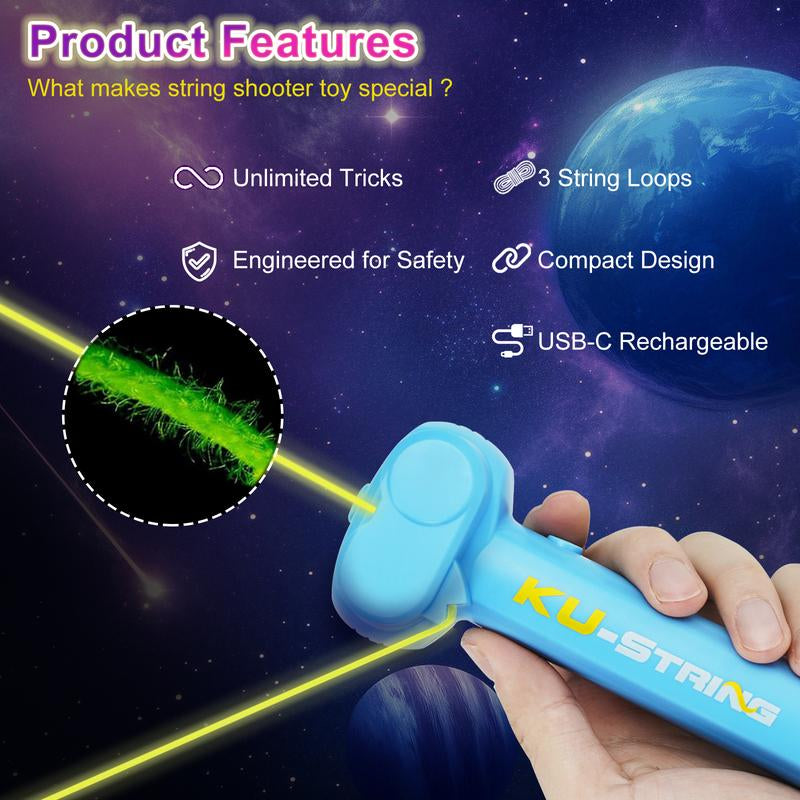 Original Glow-in-the-Dark String Shooter Toy with Dual Built-In UV Blacklights - Safe and Fun Gift for Adults and Kids - Viral Fidget Gadget - Ideal for Music Festivals and Rave Events