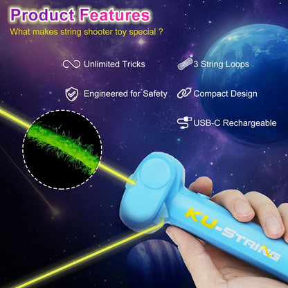 Original Glow-in-the-Dark String Shooter Toy with Dual Built-In UV Blacklights - Safe and Fun Gift for Adults and Kids - Viral Fidget Gadget - Ideal for Music Festivals and Rave Events