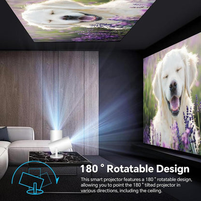 Projector, Portable Projector with 1080P Full HD Support, Wireless Screen Mirroring, Keystone Correction, 180° Rotation, Compatible with Phones/Tv Sticks/Laptops/4K Ultra HD Projection Screen.