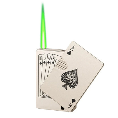 VIP Drop Shipping Creative Playing Cards Ace of Spades Lighter Butane Windproof Straight Metal Lighter Metal Fun Toy for Men