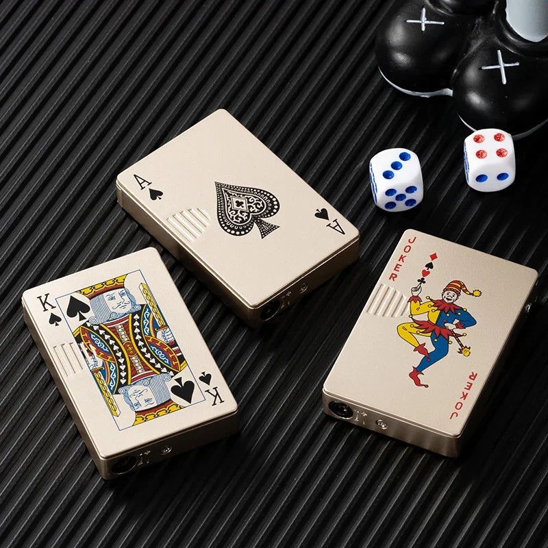 VIP Drop Shipping Creative Playing Cards Ace of Spades Lighter Butane Windproof Straight Metal Lighter Metal Fun Toy for Men