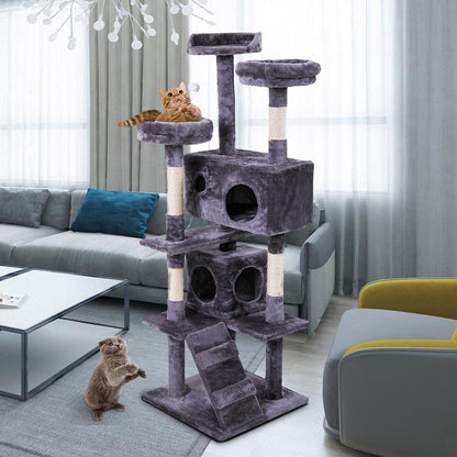 Tiasdof Cat Tree Cat Tower with Scratching Ball, Plush Cushion, Cat Furniture Ladder and Condos for Indoor Cats, Gray, Multi Level Cat Tower, Cat Gift