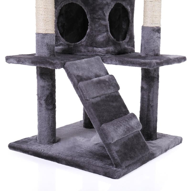 Tiasdof Cat Tree Cat Tower with Scratching Ball, Plush Cushion, Cat Furniture Ladder and Condos for Indoor Cats, Gray, Multi Level Cat Tower, Cat Gift