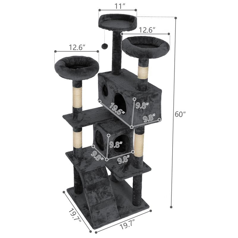 Tiasdof Cat Tree Cat Tower with Scratching Ball, Plush Cushion, Cat Furniture Ladder and Condos for Indoor Cats, Gray, Multi Level Cat Tower, Cat Gift