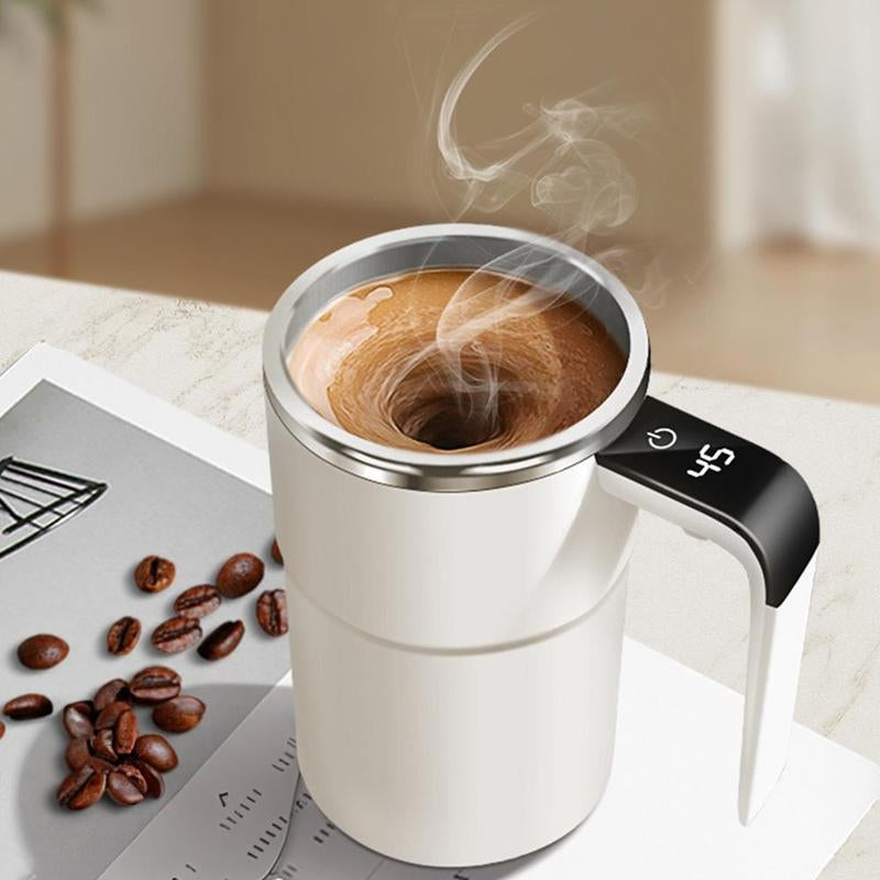 Automatic Coffee Stirring Cup, Stainless Steel Self-Stirring Coffee Cup with Lid, Auto Stir & Heating Feature, LED Intelligent Display Temperature