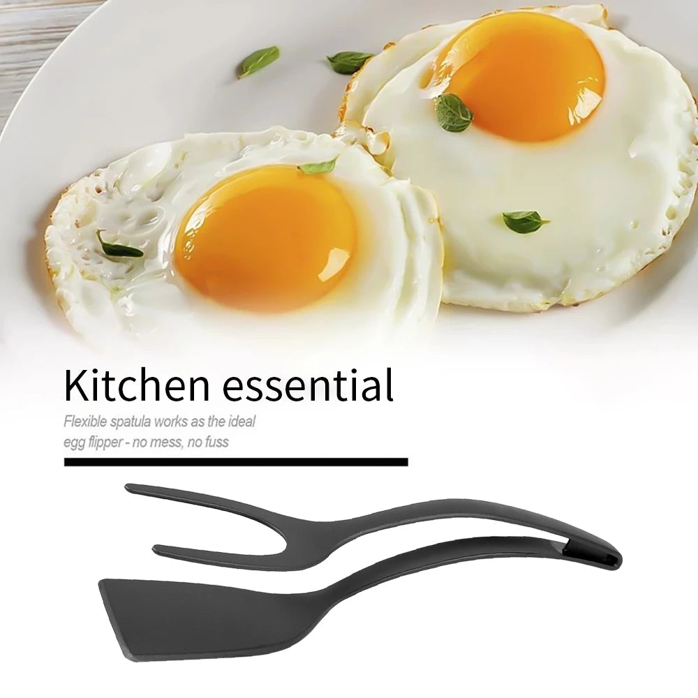 2-in-1 Nylon Grip Tongs and Spatula for Eggs, Steak, and Pancakes - Kitchen Accessory Set