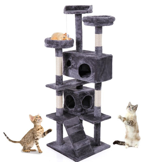 Tiasdof Cat Tree Cat Tower with Scratching Ball, Plush Cushion, Cat Furniture Ladder and Condos for Indoor Cats, Gray, Multi Level Cat Tower, Cat Gift