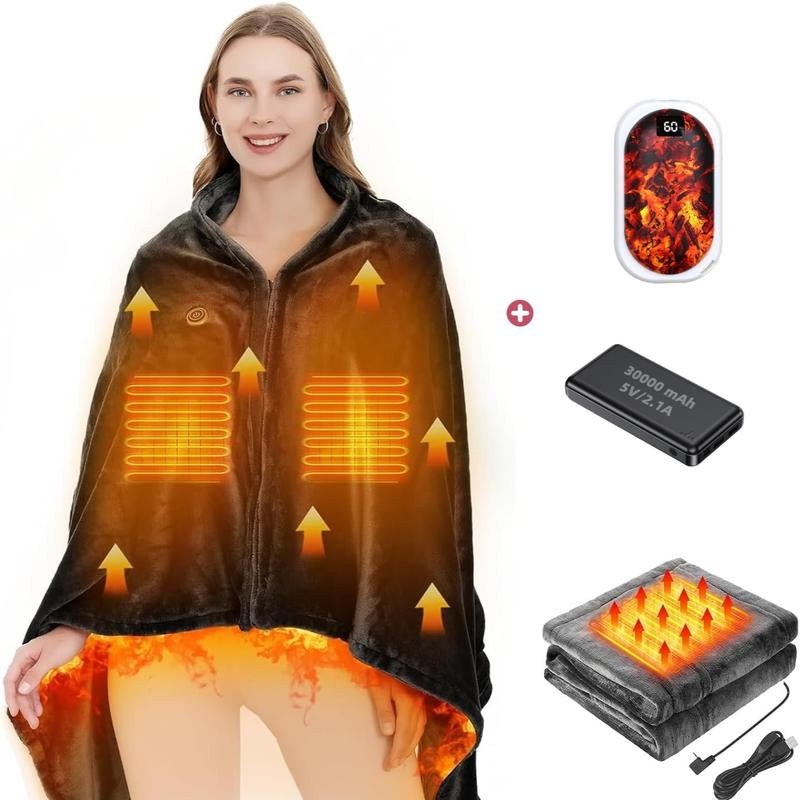 USB Heated Blanket Shawl - 59" x 33.5" Wearable Electric Blanket with Adjustable 3 Heat Levels, Machine Washable and Portable for Office and Home Use