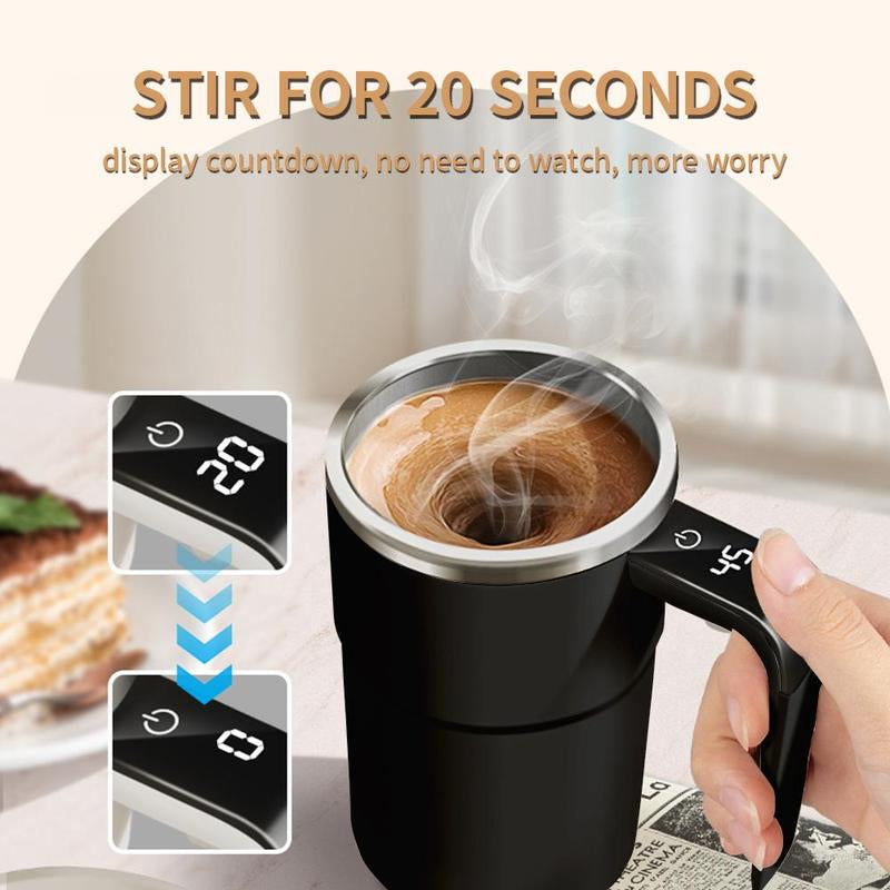 Automatic Coffee Stirring Cup, Stainless Steel Self-Stirring Coffee Cup with Lid, Auto Stir & Heating Feature, LED Intelligent Display Temperature