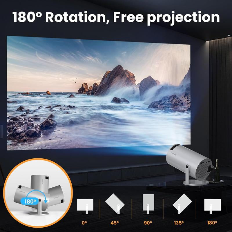 Projector, Portable Projector with 1080P Full HD Support, Wireless Screen Mirroring, Keystone Correction, 180° Rotation, Compatible with Phones/Tv Sticks/Laptops/4K Ultra HD Projection Screen.