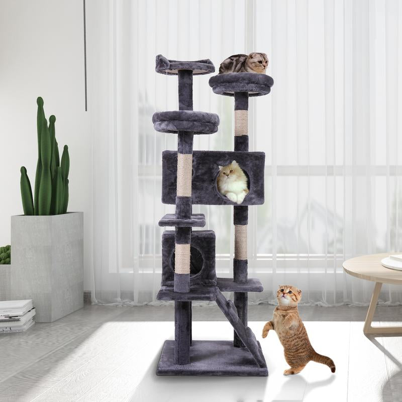 Tiasdof Cat Tree Cat Tower with Scratching Ball, Plush Cushion, Cat Furniture Ladder and Condos for Indoor Cats, Gray, Multi Level Cat Tower, Cat Gift