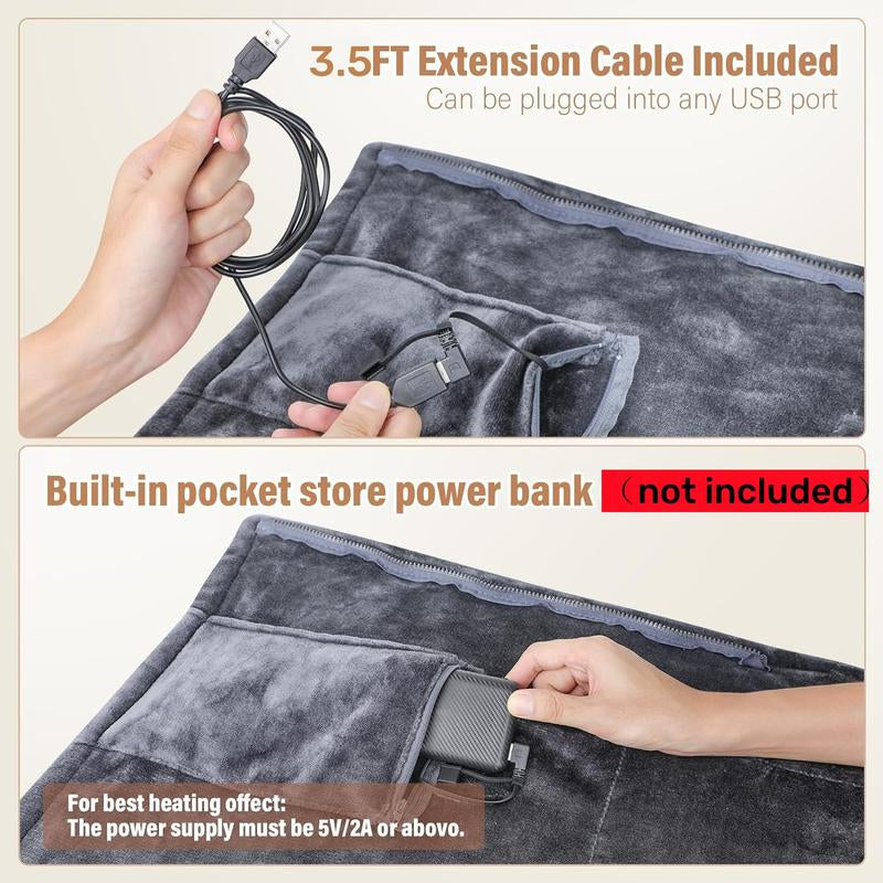 USB Heated Blanket Shawl - 59" x 33.5" Wearable Electric Blanket with Adjustable 3 Heat Levels, Machine Washable and Portable for Office and Home Use