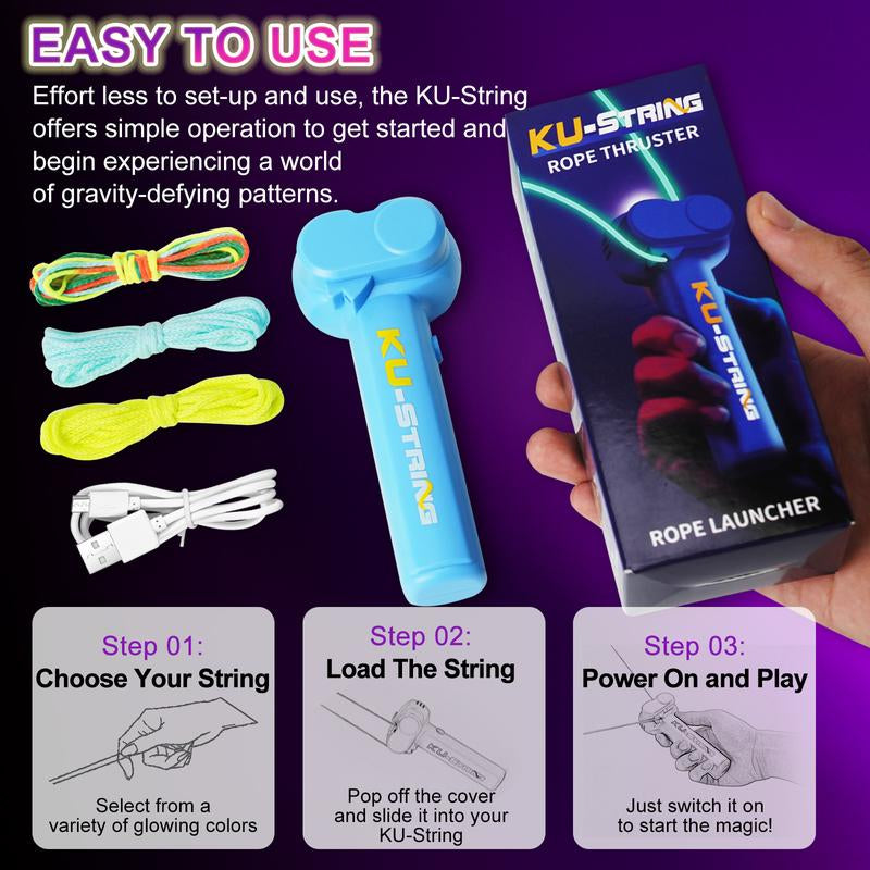 Original Glow-in-the-Dark String Shooter Toy with Dual Built-In UV Blacklights - Safe and Fun Gift for Adults and Kids - Viral Fidget Gadget - Ideal for Music Festivals and Rave Events