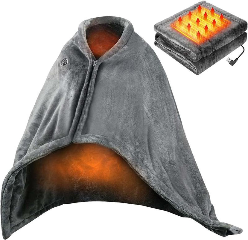 USB Heated Blanket Shawl - 59" x 33.5" Wearable Electric Blanket with Adjustable 3 Heat Levels, Machine Washable and Portable for Office and Home Use