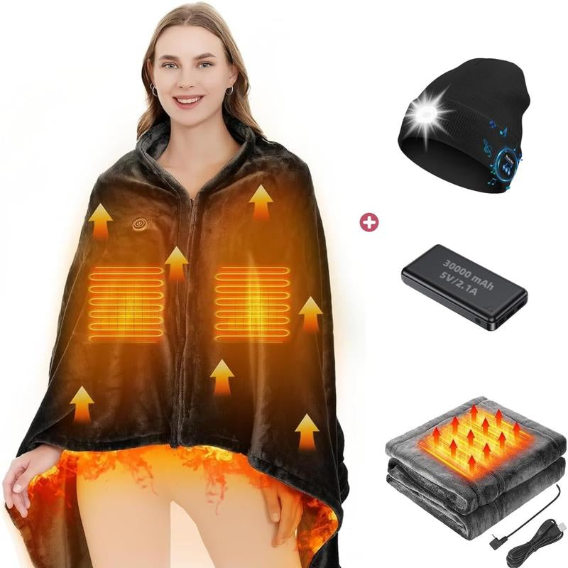 USB Heated Blanket Shawl - 59" x 33.5" Wearable Electric Blanket with Adjustable 3 Heat Levels, Machine Washable and Portable for Office and Home Use