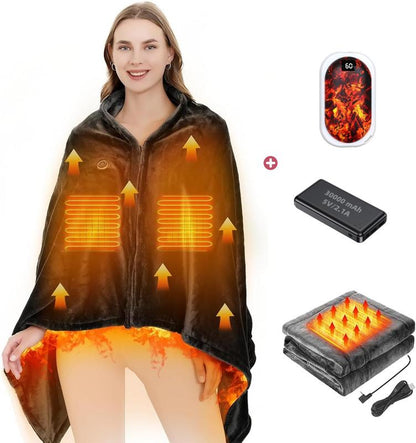 USB Heated Blanket Shawl - 59" x 33.5" Wearable Electric Blanket with Adjustable 3 Heat Levels, Machine Washable and Portable for Office and Home Use